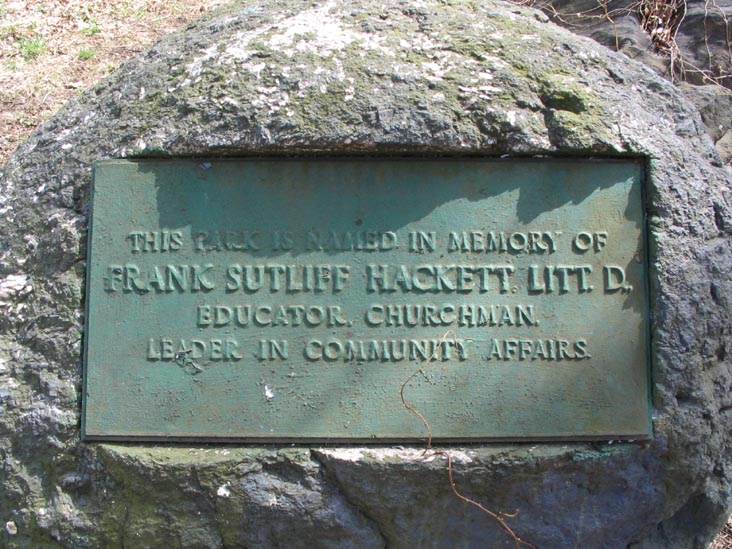 Frank S. Hackett Plaque, Frank S. Hackett Park, Riverdale, The Bronx