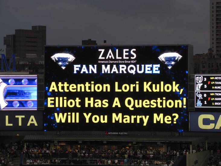 Wedding Proposal On Jumbotron, New York Yankees vs. Seattle Mariners, Yankee Stadium, The Bronx, July 1, 2009