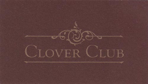 Business Card, Clover Club, 210 Smith Street, Carroll Gardens, Brooklyn