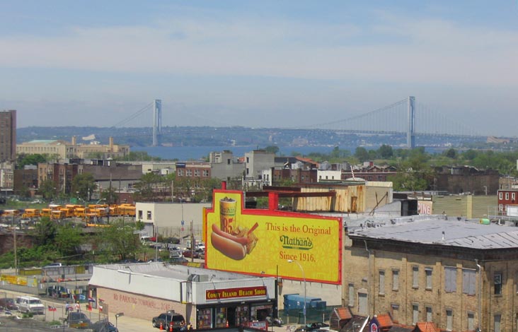 Nathan's Hot Dogs From Wonder Wheel, Verrazano-Narrows Bridge in Distance, Coney Island, Brooklyn, May 20, 2004