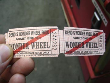 Wonder Wheel Ticket, Coney Island, Brooklyn, June 20, 2006