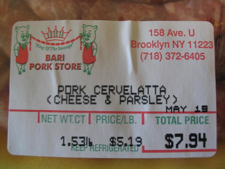 Price Label, Bari Pork Store, 158 Avenue U, Gravesend, Brooklyn