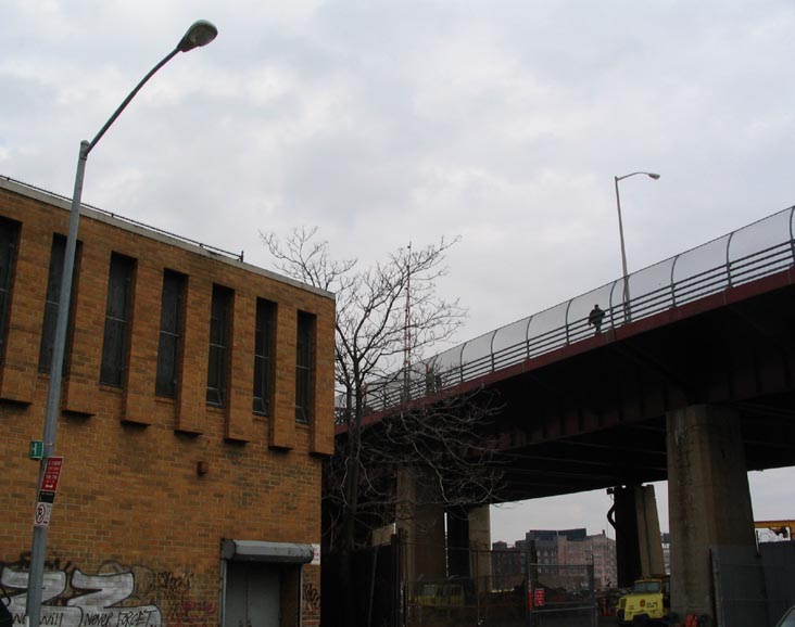 Pulaski Bridge from Ash Street and McGuinness Boulevard, SW Corner, Greenpoint, Brooklyn, February 16, 2005