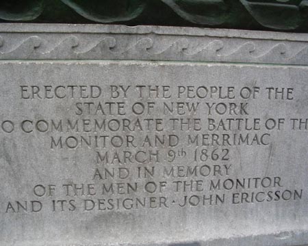Monitor and Merrimac Monument Inscription, McGolrick Park, Greenpoint, Brooklyn