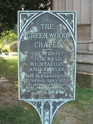 Plaque, Green-Wood Cemetery Chapel, Brooklyn