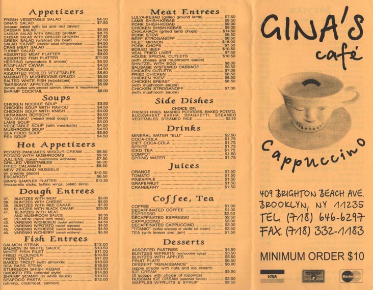 Gina's Cafe, 409 Brighton Beach Avenue, Brighton Beach