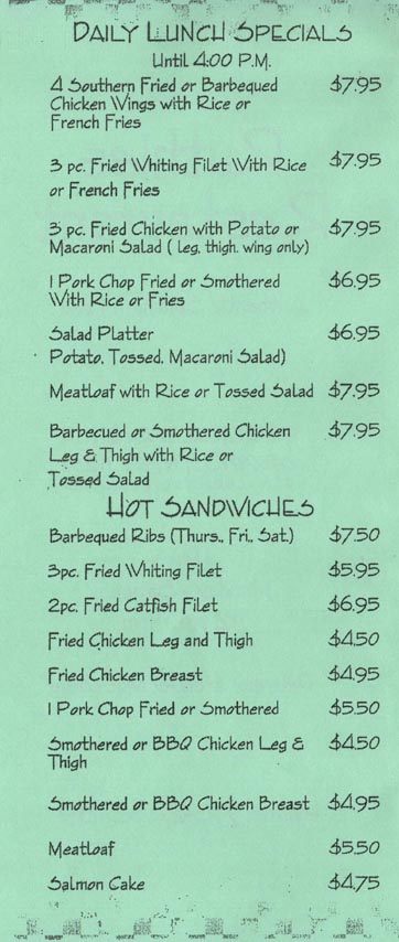 Ruthie's Lunch Specials and Hot Sandwiches