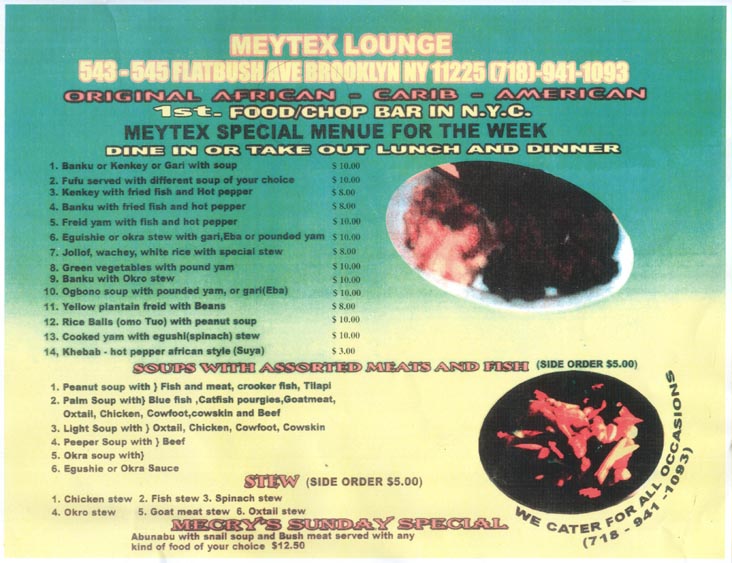 Menu, Meytex Cafe, 543-545 Flatbush Avenue, Prospect-Lefferts Gardens, Brooklyn
