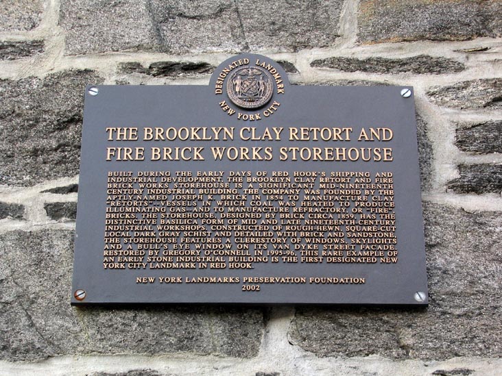 Landmarks Plaque, Brooklyn Clay Retort and Fire Brick Works Storehouse, 76-86 Van Dyke Street, Red Hook, Brooklyn