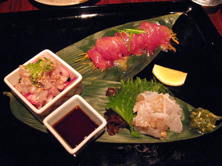 Raw Tasting: Japan Aji Sunomono, Blue Shrimp Sashimi, Maguro Carpaccio, Zenkichi, 77 North 6th Street, Williamsburg, Brooklyn