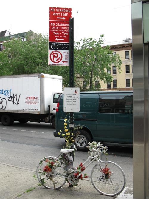 Ghost Bike Memorial, Delancey Street and Bowery, NE Corner, Lower East Side, Manhattan, May 28, 2010