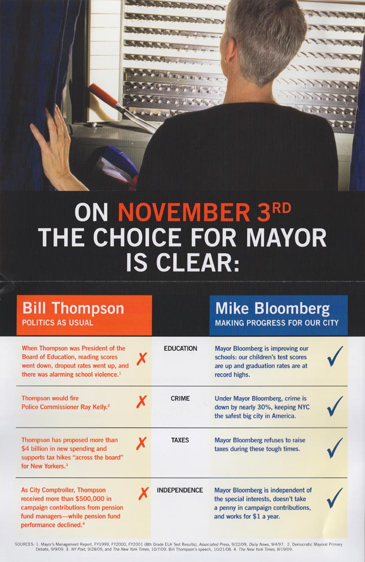 Bloomberg For Mayor 2009 Before You Vote For Mayor, Look At The Candidates' Records Campaign Literature