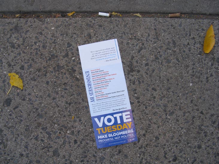 Bloomberg For Mayor 2009 This Tuesday The Choice Is Clear Campaign Literature, Vernon Boulevard and 49th Avenue, Hunters Point, Long Island City, Queens, November 4, 2009, 7:46 a.m.