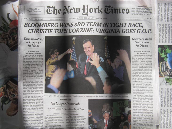 New York Times Front Page, November 4, 2009