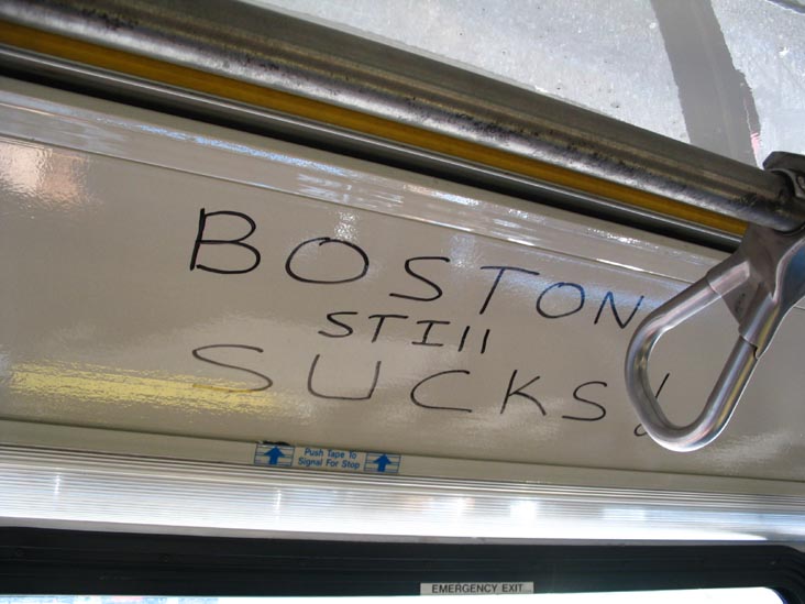 "Boston Still Sucks" Graffiti, S61 Bus, Victory Boulevard, Staten Island, November 6, 2004