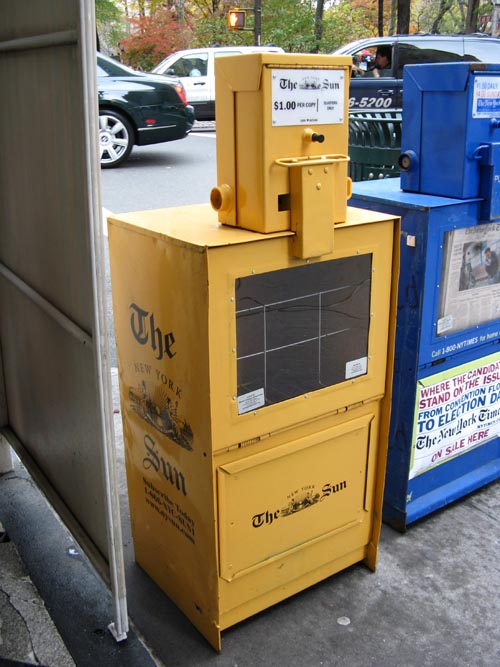 New York Sun Newspaper Machine, 61st Street and Fifth Avenue, Upper East Side, Manhattan, November 14, 2008