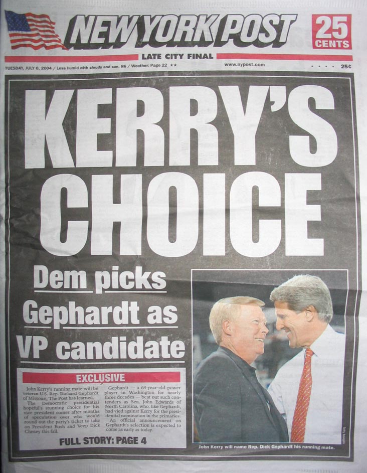 New York Post Front Page, July 6, 2004