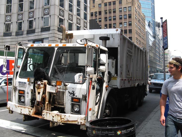Sanitation Truck, Lexington Avenue and 57th Street, NE Corner, Midtown Manhattan, July 17, 2009