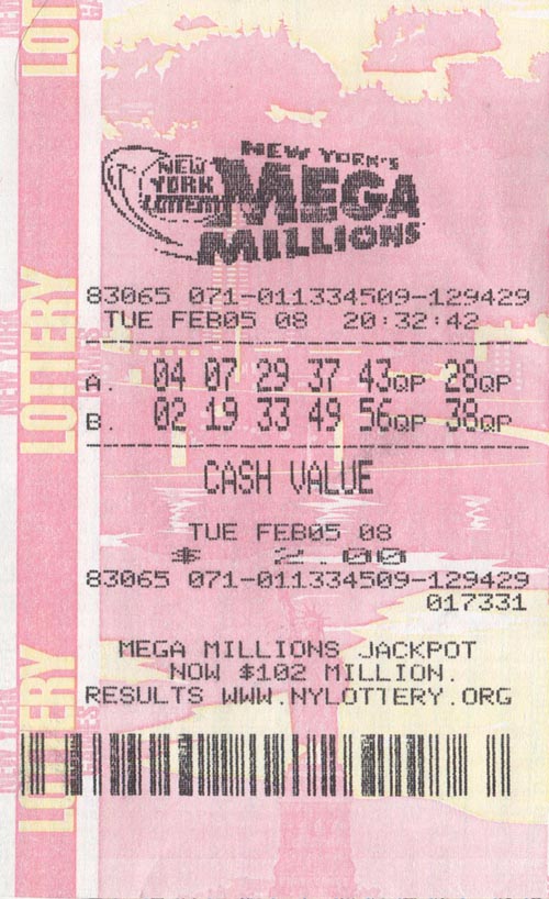 New York's Mega Millions Lottery Ticket, February 5, 2008