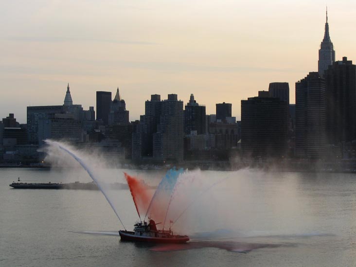 Fireboat in the East River, Macy's 4th of July Fireworks From Hunters Point, Long Island City, Queens, Sunday, July 4, 2004