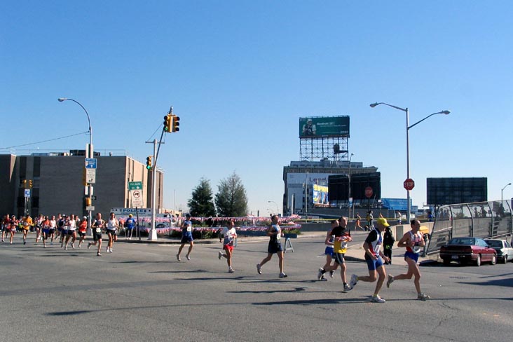 Runners Coming off the Pulaski Bridge into Queens, New York City Marathon, Hunters Point, Long Island City, Queens, November 7, 2004