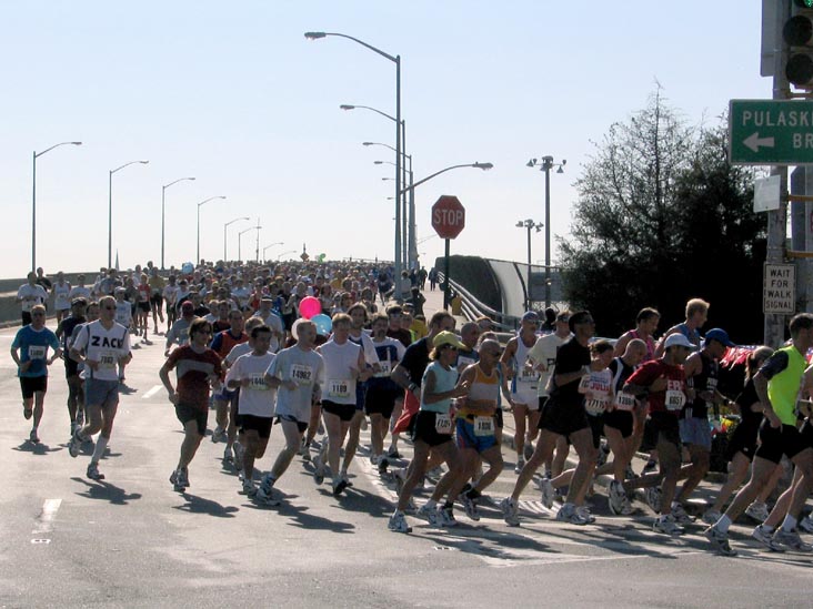 New York City Marathon Runners Coming Off the Pulaski Bridge Into Queens, Hunters Point, Long Island City, Queens, November 7, 2004
