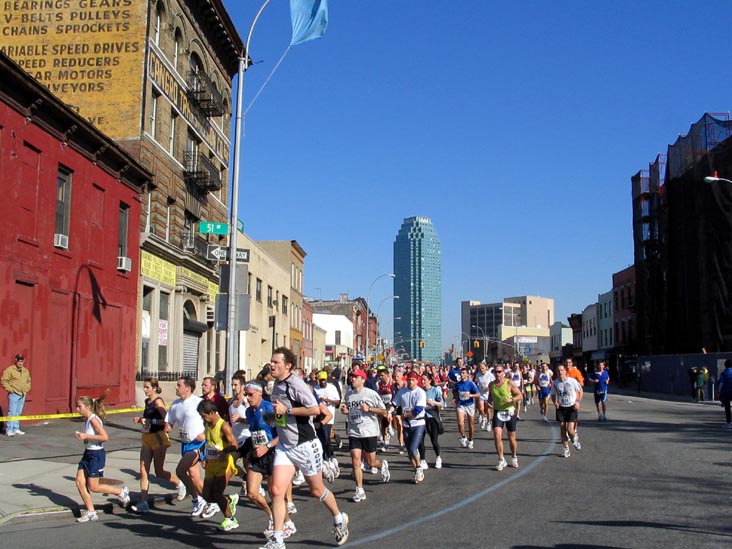 New York City Marathon Runners Turning Onto 51st Avenue in Queens, Hunters Point, Long Island City, Queens, November 7, 2004
