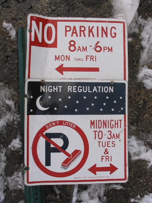 New York City Signage: No Parking, Night Regulation
