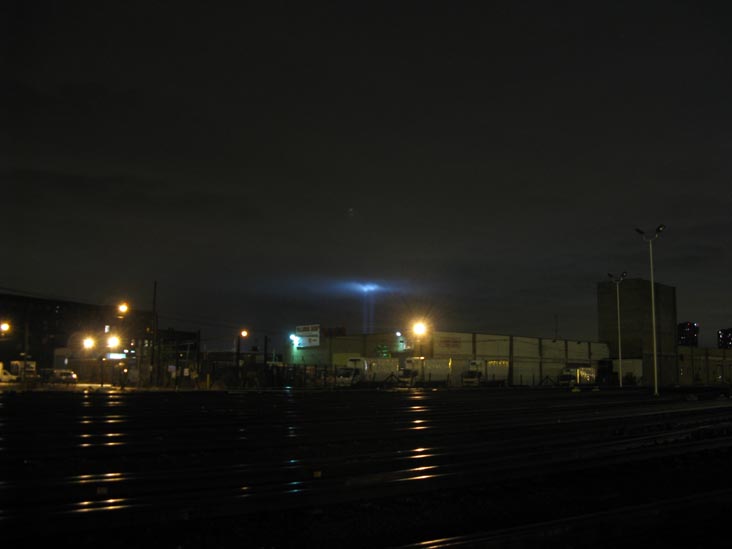Tribute in Light from Borden Avenue and Vernon Boulevard, Hunters Point, Long Island City, Queens, September 12, 2009