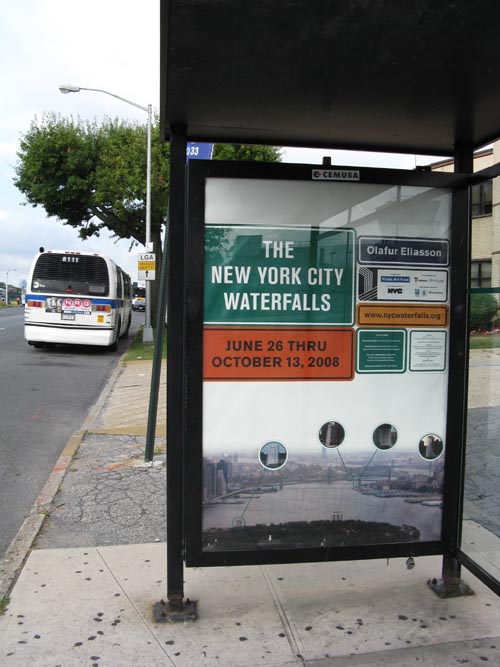 New York City Waterfalls Bus Shelter Advertisement, 23rd Avenue, East Elmhurst, Queens, August 24, 2008