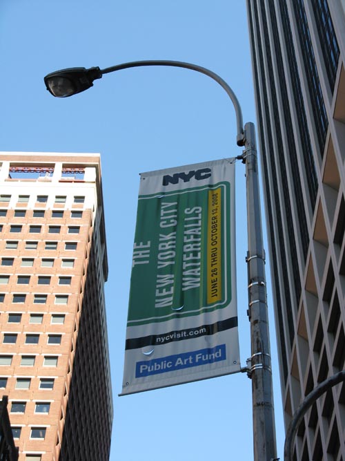 New York City Waterfalls Lightpost Banner, Water Street, Lower Manhattan, October 11, 2008