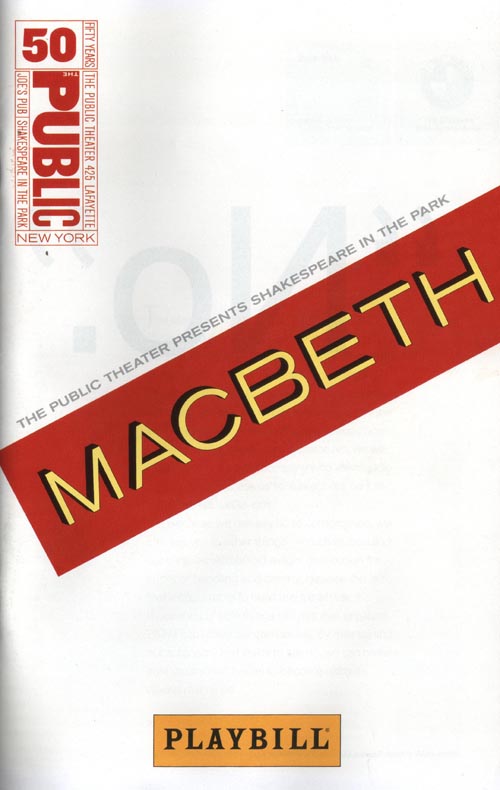 MacBeth Playbill, Shakespeare in the Park, Delacorte Theater, Central Park, Manhattan