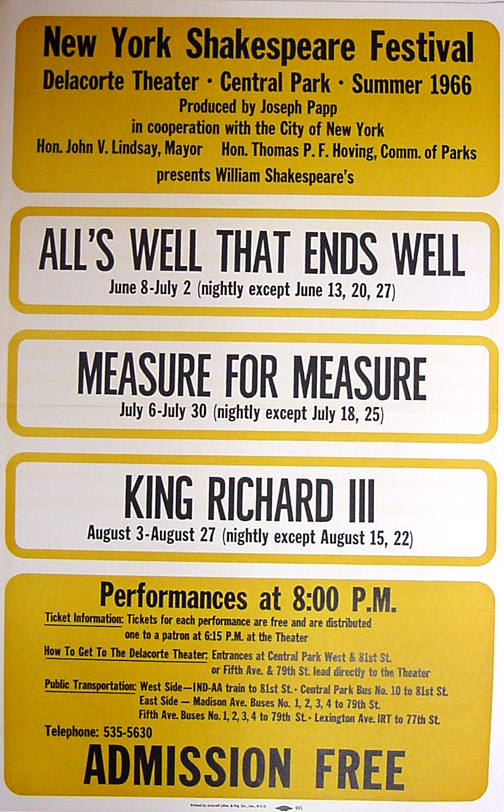 New York Shakespeare Festival Poster from 1966