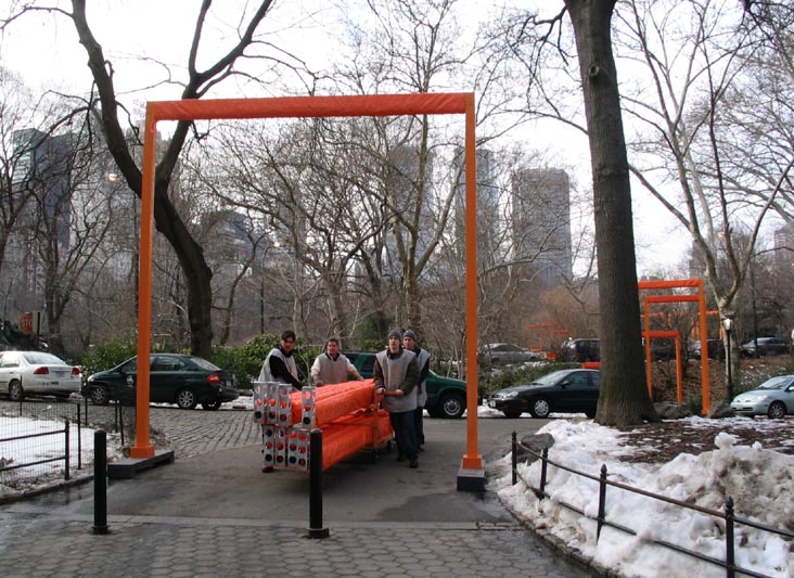 Placing Support Beams, Preparations for Christo and Jeanne Claude's The Gates Project, Central Park, February 8, 2005