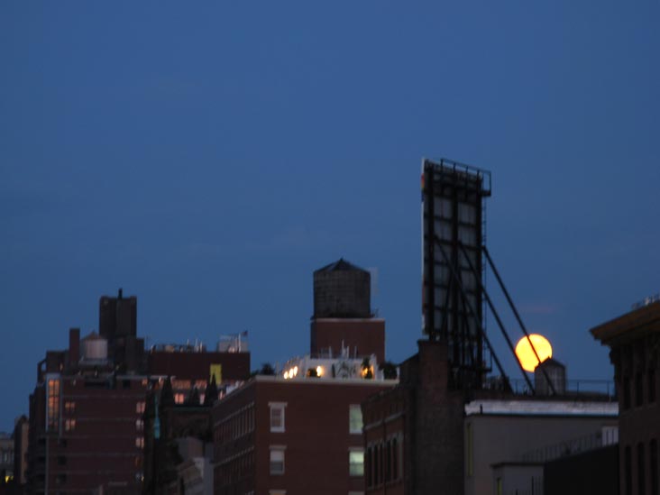 Moon Rising Over Buildings From High Line At 14th Street, Manhattan