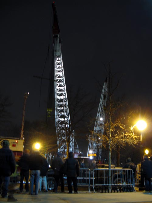 Cranes Ready To Raise US Airways Flight 1549 Fuselage, Battery Park City Waterfront, Lower Manhattan, January 17, 2009, 5:41 p.m.