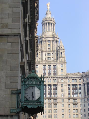 Clock on the New York Sun Building, Broadway and Chambers Street, NE Corner, Lower Manhattan