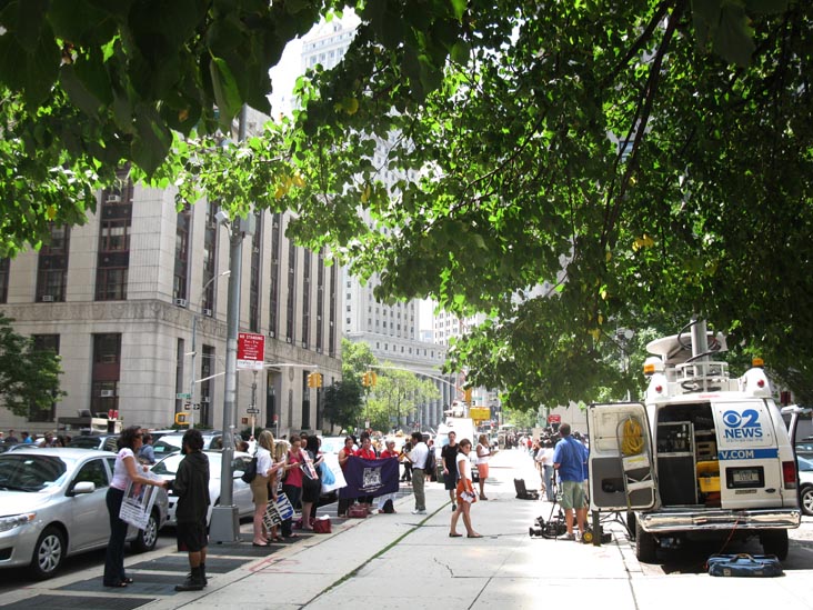 Television Crews Stationed Along Centre Street Outside Collect Pond Park, Lower Manhattan, August 8, 2011