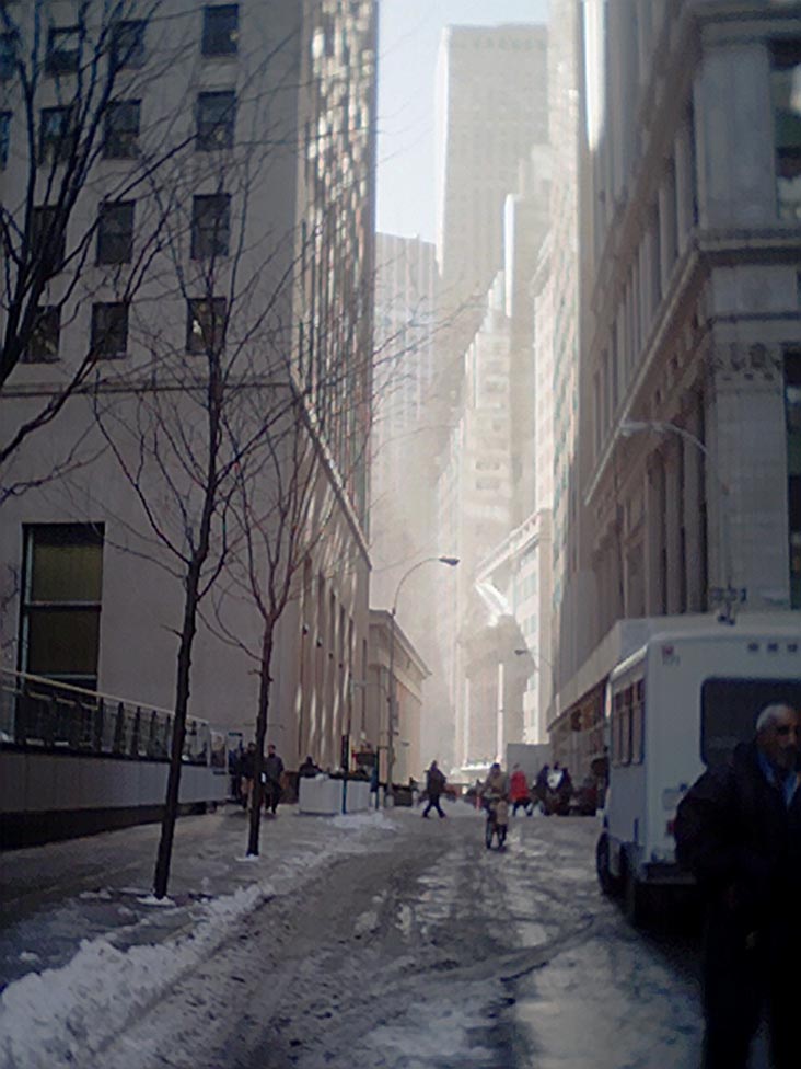 Nassau Street Looking South towards the New York Stock Exchange, Lower Manhattan