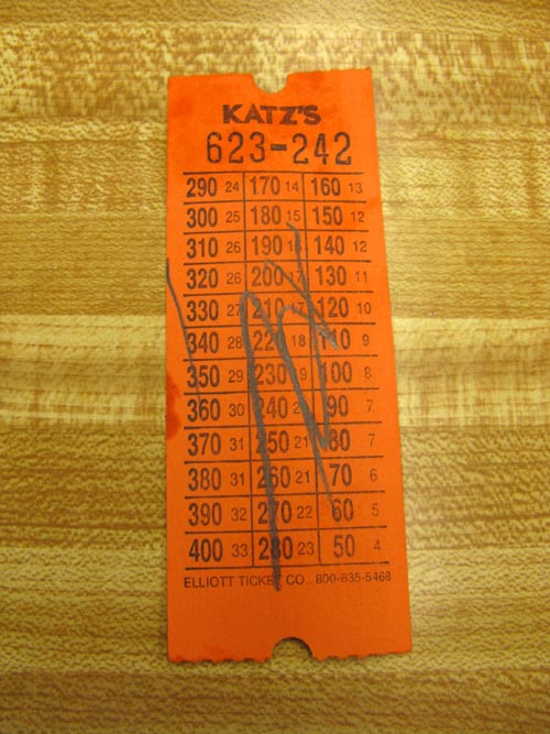 Marked Ticket, Katz's Delicatessen, 205 East Houston Street, Lower East Side, Manhattan