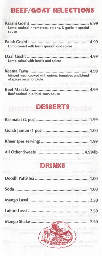 Haandi Beef/Goat Selections, Desserts and Drinks