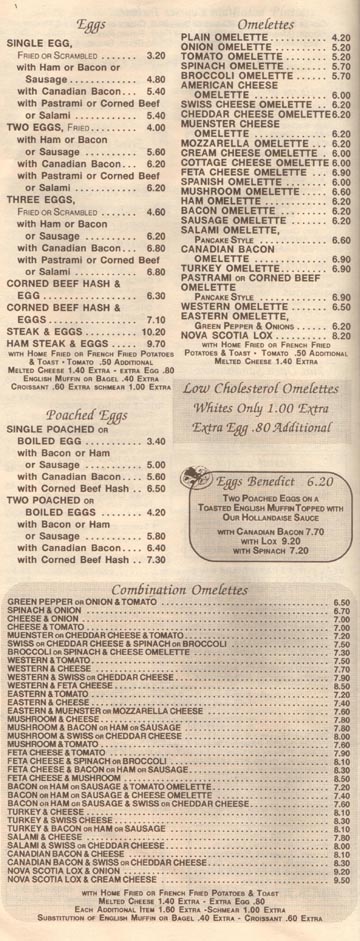 Waverly Restaurant Breakfast Items