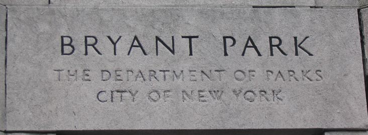 Bryant Park, Corner of 40th Street and Sixth Avenue, Midtown Manhattan