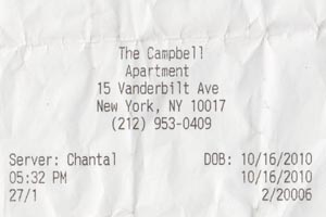 Credit Card Slip, The Campbell Apartment, Grand Central Terminal, 15 Vanderbilt Avenue, Midtown Manhattan
