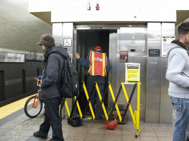 Elevator Repair, 7 Train Platform, Grand Central-42nd Street Subway Station, Midtown Manhattan, December 12, 2010