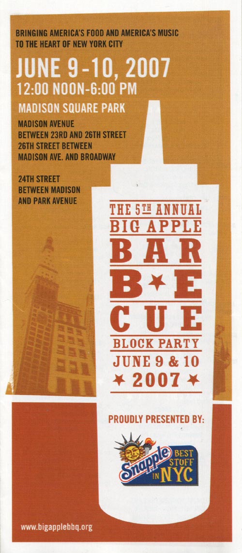 Brochure, 5th Annual Big Apple Barbecue Block Party, Madison Square Park, Midtown Manhattan