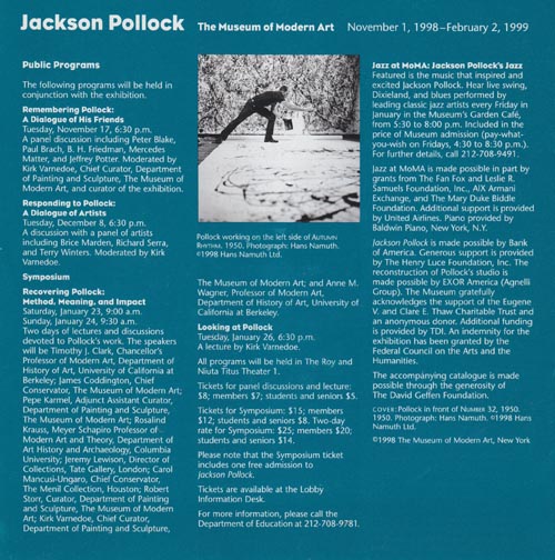 Jackson Pollock Brochure, Museum of Modern Art, 11 West 53 Street, Midtown Manhattan, 1998-1999