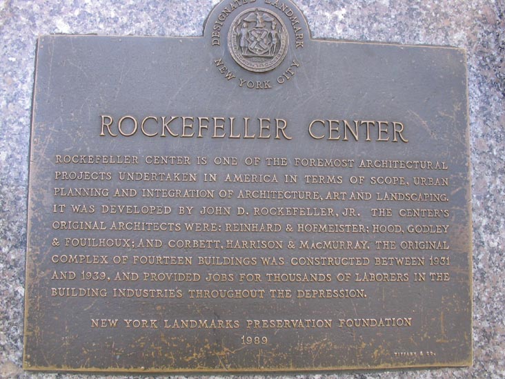Landmarks Plaque, Rockefeller Center, Midtown Manhattan