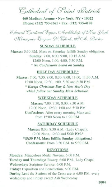 Cathedral of Saint Patrick Mass Schedule