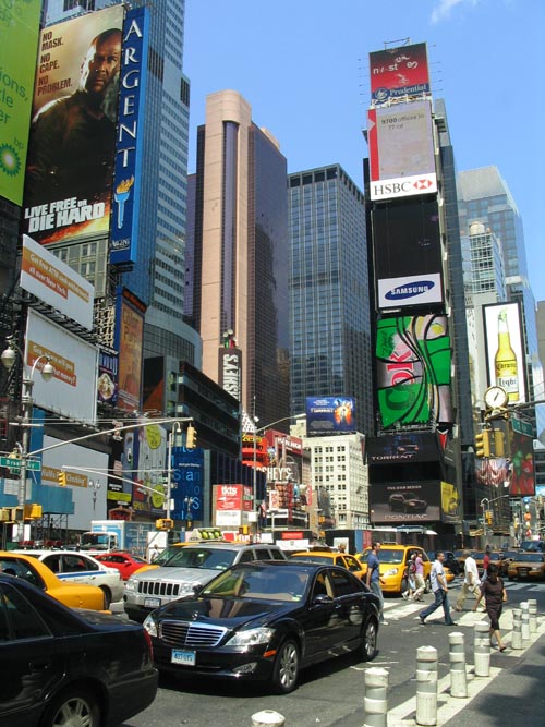 Looking North From 46th Street and Seventh Avenue, SE Corner, Times Square, Midtown Manhattan